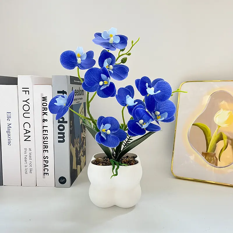Four-Sided Phalaenopsis Orchid Potted Plant, Artificial Potted Flower, Decorative Fake Flowers, Faux Flower Decorations, Realistic-Looking Flowers And Green Leaves Adorn The White Pot, Low-Maintenance Home/Office Decoration, Housewarming Gift