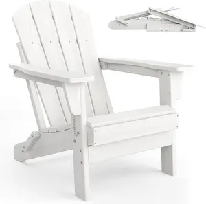 White Folding Adirondack Chairs, HDPE Plastic Outdoor Chairs with Wood Texture - 380 LBS & Weather Resistant for Fire Pit, Deck, Patio, Pool, Backyard