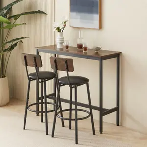 3-Piece Bar Table and Chairs Set for Small Space, Bar Set with Square Table and PU Stools, Coffee Table Set for 2,Breakfast Table with Footrest and for Home & Kitchen Dining Room