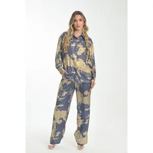 Gold and Blue Brocade Pantsuit two piece set