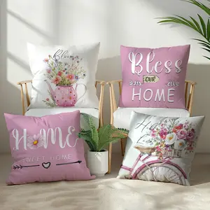 4 Piece Spring Summer Floral Pillowcases Set, Single-Sided Print Home Decor Pillows Covers for Living Room Bedroom, No Insert Included