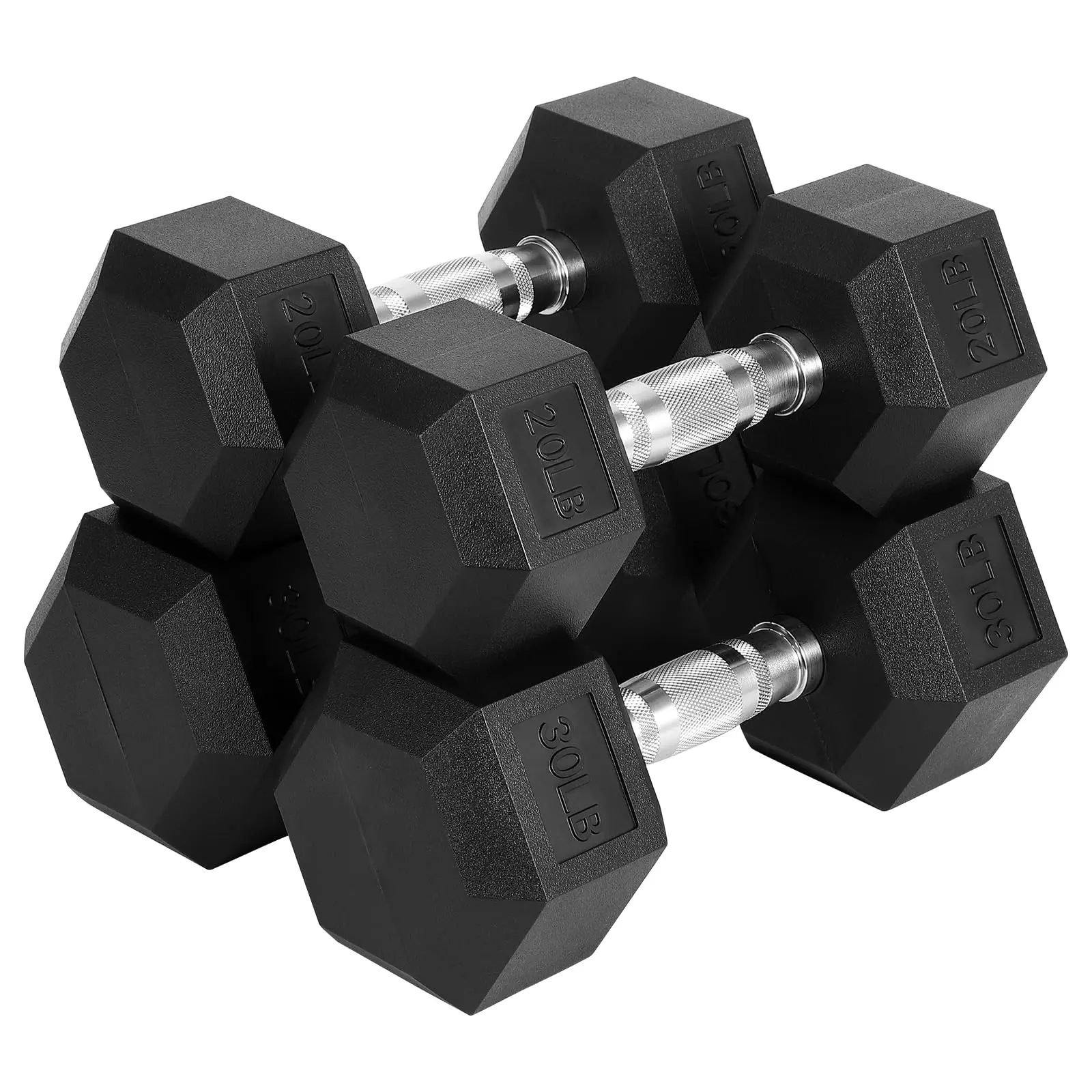 Hexagon Dumbbell Sets - Cast Iron, PVC Coated, Secure Grip Multi-Weight Hand Weights with 20LBx2+30LBx2 (60LB-100LB Total) & 5LB-30LB Options for Strength Training, Dumbbell Hand Weight, Pvc Coated Dumbbells