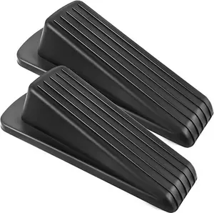 Door Stoppers for Bottom of Door on Floor, Premium Rubber Door Stopper Wedge, Floor Sturdy Stackable Door Stops for Carpet Heavy Duty Door, Door Gaps (Black, 2 Pack)