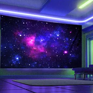 1pc Starry Sky Fluorescent Tapestry, Galaxy Polyster UV Blacklight Tapestry, Wall Hanging For Living Room Bedroom Office Home Decor/ Live Streaming Background With Free Installation Package room  tapestry college dorm wall decor room