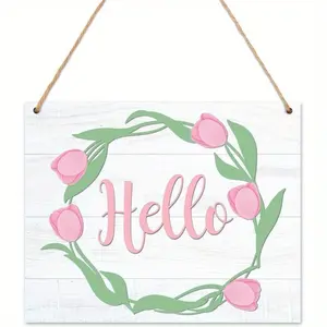 Spring Home Decor Flat Panel Decoration, Spring Door Sign with Rope, Wooden Home Sign, Indoor & Outdoor Office Décor, 7.87x5.3 Inches