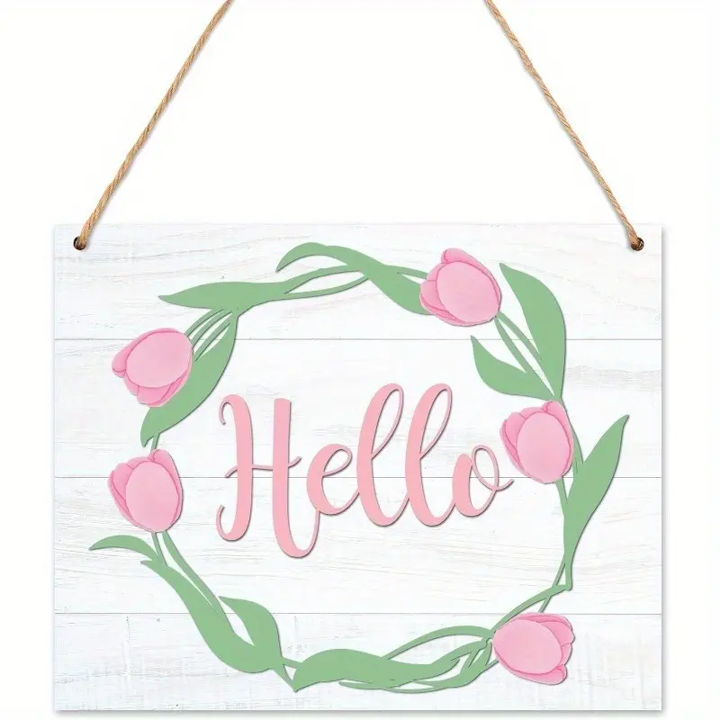 Spring Home Decor Flat Panel Decoration, Spring Door Sign with Rope, Wooden Home Sign, Indoor & Outdoor Office Décor, 7.87x5.3 Inches