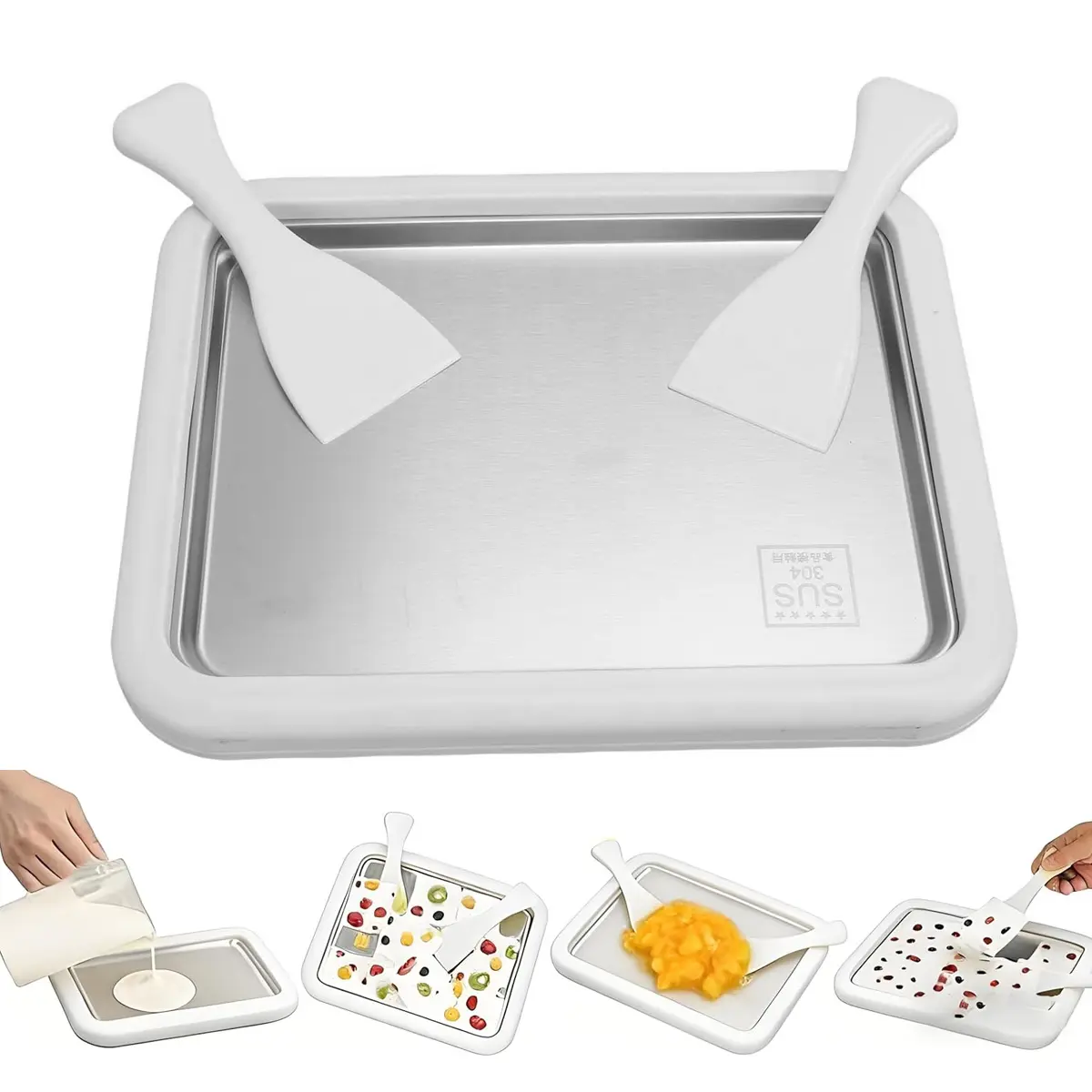 2026 NEW AT-HOME ROLLED ICE CREAM MAKER KIT - STAINLESS STEEL INSTANT FREEZE PLATE WITH, DIY HOMEMADE SORBET/FROZEN YOGURT, FUN FAMILY ACTIVITY