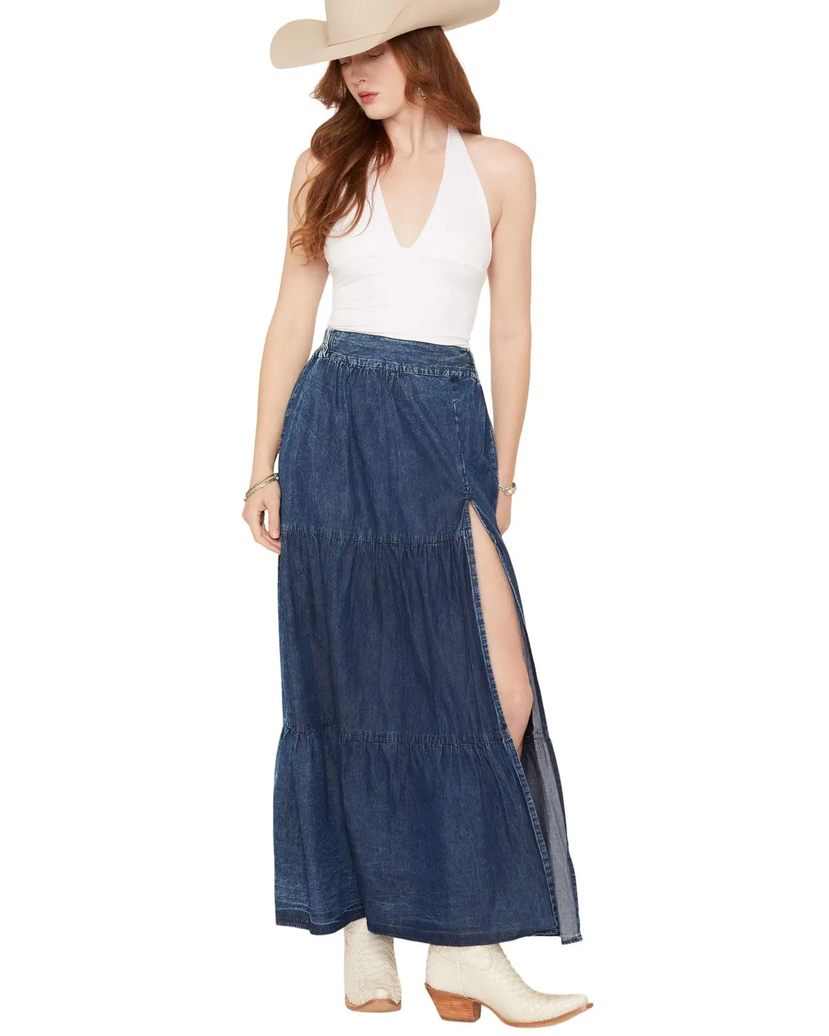 Angie Women's Women'S Acid Washed Split Maxi Skirt - 26N20-Asis