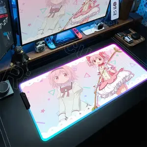 [Sale off up to 65%][Free Ship, No Lights] RGB Desk Mat Anime Puella Magi Madoka Magica Mousepad Large Gaming Mouse Pad LockEdge Laptop 90×40cm Computer Keyboard Table Mat