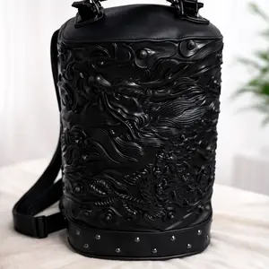 Dragon Emperor Canister Backpack with Detailed Scales, Full Dragon Design, Stealth Look, Black Canister Tin Bag, SKU:3234