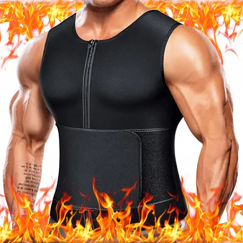 CATTIBOR Male Sauna Sweat Vest - Sauna Corset, Adjustable Waist Trainer with Zipper, Crew Neck Workout Sleeveless Activewear, Athletic Sports Clothing for Men's Gym Undershirts
