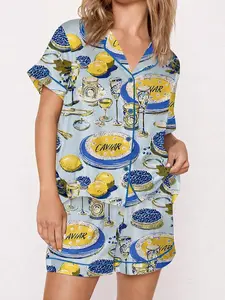 Caviar ＆ Champagne Vintage Short Sleeve Pajama Set