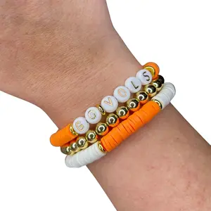 Go Vols Stackable Bracelets - 3 Colorful Stackable Bracelets with 14k Non-Tarnish Gold Plated Beads