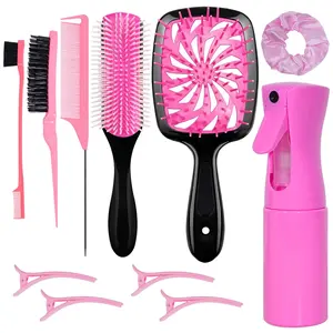 11 Pcs Hair Brush Set, Detangle Hair Brush And Spray Bottle, 3 Pieces Smooth Hairbrush For Toddlers, Suitable For Wet and Dry Hairstyles, Suitable For Adults And Children. Pink