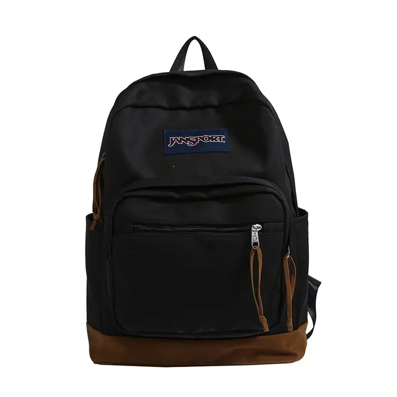 JanSport Classic Backpack with Faux Leather Base, Large Main Compartment & Front Zip Pocket, Adjustable Padded Shoulder Straps, Water Resistant Oxford Daypack for Students, Daily Commute and Short Outdoor Trips