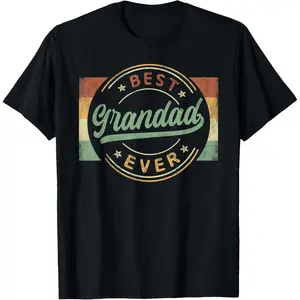 Best Grandad Ever Emblem Father's Day Grandad Gifts Grandpa T-Shirt Pure Cotton Graphic Tees Menswear Top: Gifts for Men & Women