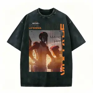 Futuristic Lo'Shema Mixtape cyberpunk tee. Two characters in neon-lit street scene on washed black cotton. Perfect for sci-fi & music lovers. Soft oversized fit—grab this retro-future vibe now! #cyberpunk #mixtapetee