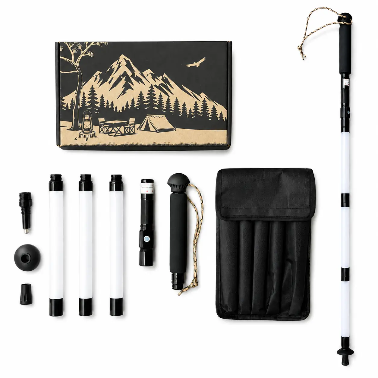Rechargeable LED Walking Stick, Detachable Light Up Hiking Pole with Carry Bag, Outdoor Camping Light Staff for Night Walking, Hiking, Trail Use and Campsite Visibility