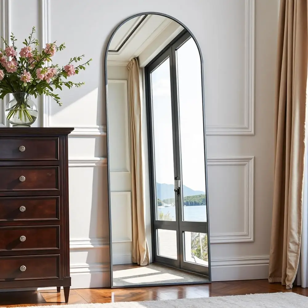 Full Length Mirror, 58"x18" Arched Full  Mirror, Hanging, Leaning or Standing, Wall Mounted for Bedroom Living Room, Black