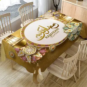 Ramadan Tablecloth, Ramadan Kareem & Mubarak Design, Mandala Lantern Motif, Washable Fabric, Ideal for Festive Celebrations, Picnic Table Cover