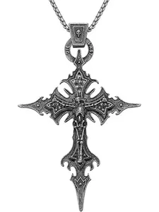 Vintage Gothic Skull Cross Pendant Necklace, suitable for both men and women, Halloween party role-playing accessory, punk rock gift, Gothic Skull Cross Dark Religious Manifesto Jewelry, suitable for Christian, birthday and other occasions.