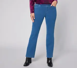 Denim & Co. Petite Knit Denim Pull On Boot Leg Jeans