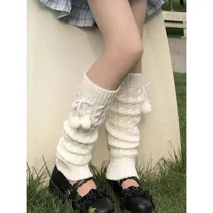 Women's Cable Knit Leg Warmers, Fashion Pom Pom Bow Design Leg Warmers for Fall & Winter, Comfortable Fabric Cold Weather Gear, Womenswear