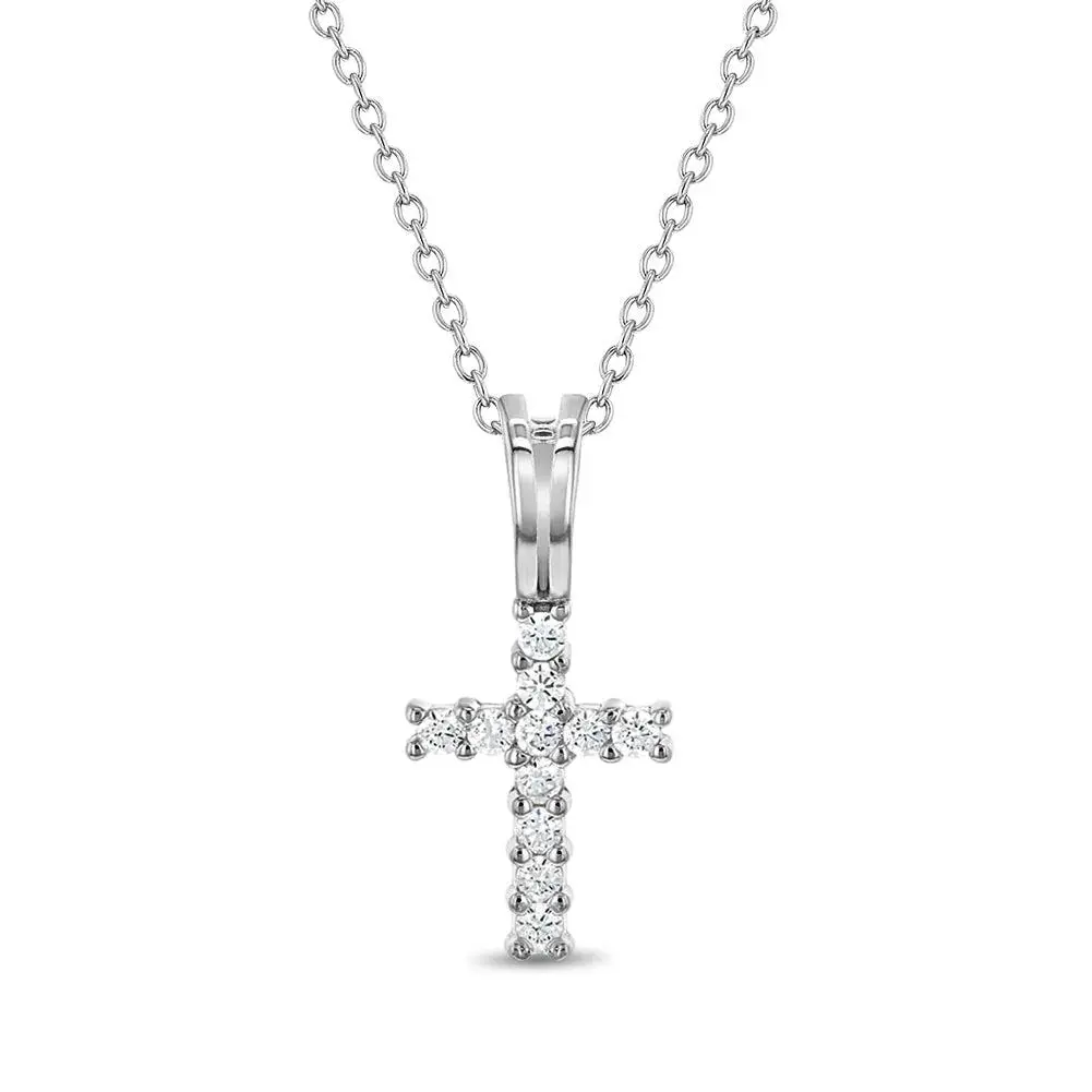 CZ Cross 14mm Toddler/Kids/Girls Necklace Religious - Sterling Silver