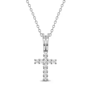 CZ Cross 14mm Toddler/Kids/Girls Necklace Religious - Sterling Silver