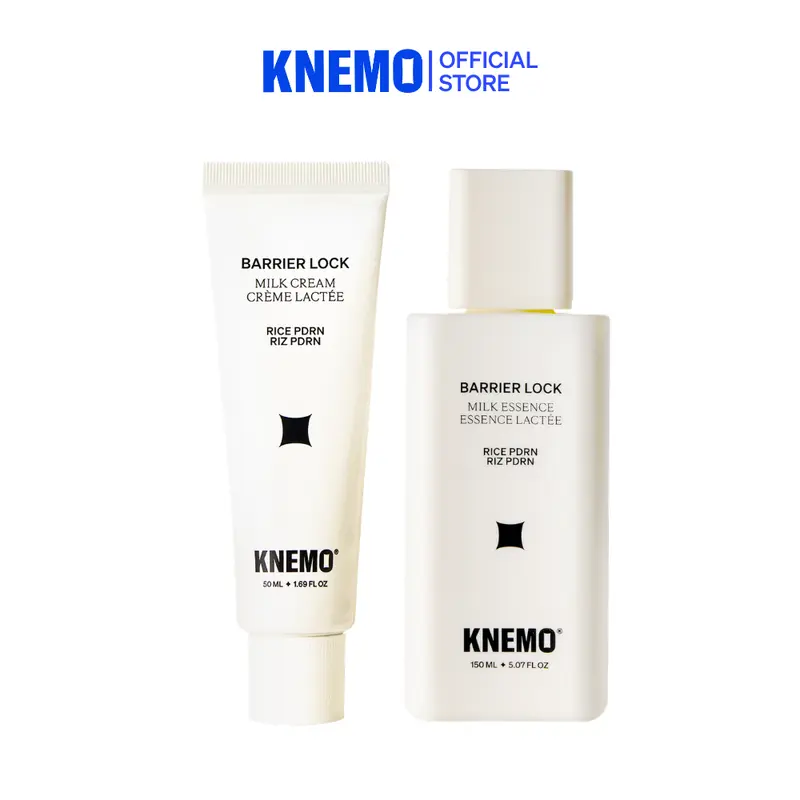 [KNEMO Official] BARRIER LOCK DUO - Vegan Rice PDRN Milk Essence + Cream Set, Intensive Barrier Repair with 6 Ceramide Blend, Lipids, Restore & Hydrate Rich Moisture Skincare Moisturizers