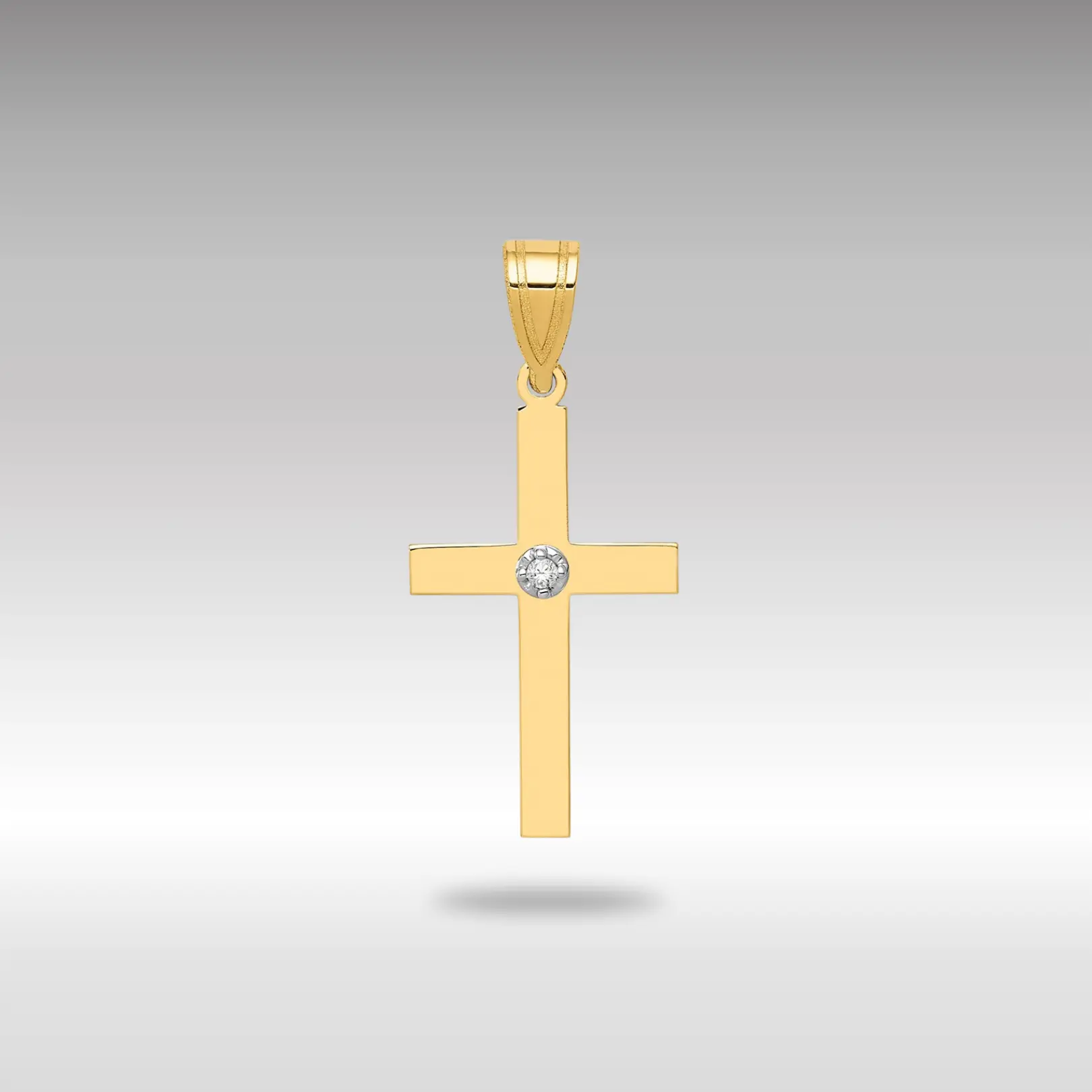 14K Gold Polished .01ct. Diamond Cross Pendant - Model XR775