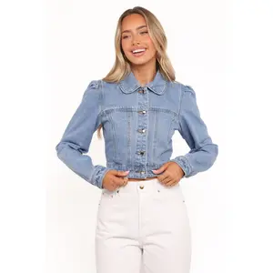Faven Cropped Denim Jacket - Mid Blue
