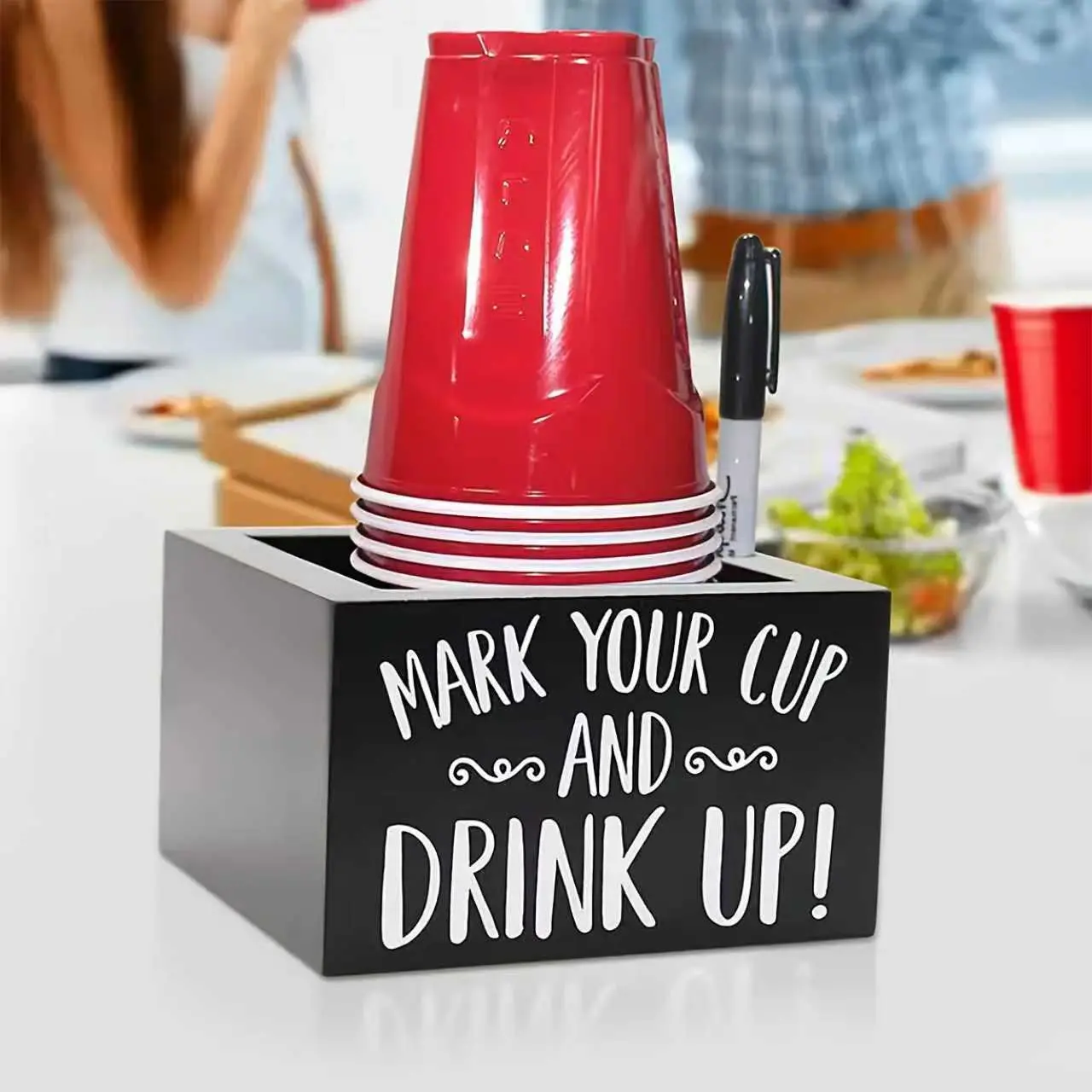 Black Wooden Cup Holder Wooden Disposable Cup Dispenser Durable Wood with Marking Grooves Farmhouse Style Disposable Cup Caddy Mark Your Cup And Drink Up