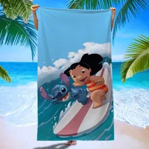 Stitch Lilo Surf Beach Towel, Wave Print Quick-Dry Bath Towel, Home Shower Outdoor Vacation Portable Towel, Super Absorbent Sun Protection