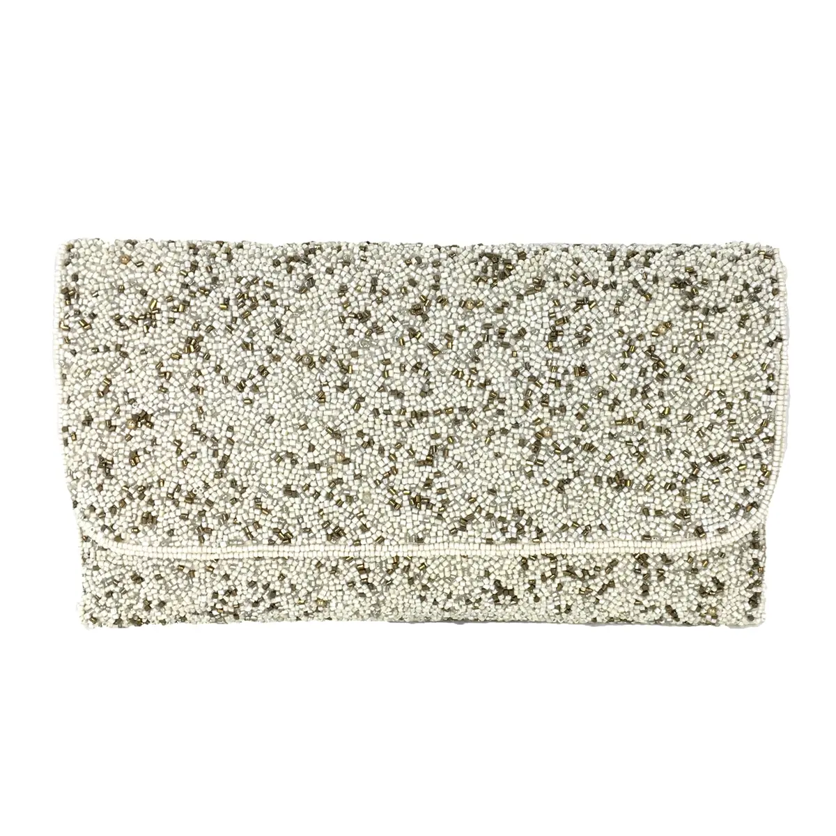 FSX Women's Beaded Envelope Clutch - Ivory Multi, Wedding Ready, Magnetic Closure, Detachable Chain Strap, Collectable, Multi-Use, Spray Pattern, Shoulder Convertible Design, Beads, Party, Shoulder Clutch