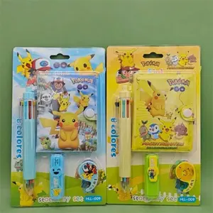 Pokémon Pikachu Stationery Set, 8-Color Ballpoint Pens, Notebook, Highlighter, Sticky Notes, Creative Cartoon Certificates, Fresh Gift