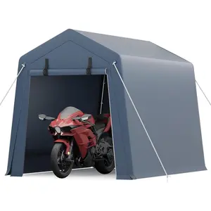 GARVEE 6x8 FT Outdoor Storage Shed, Portable Carport with Roll-up Ventilated Zipper Door and Windows, Heavy Duty Waterproof Tarp, Storage Sheds for Motorcycle, Bike, Firewood, Garden Tools