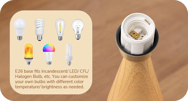 EDISHINE 13.58" Small Table Lamp, with White Pleated Lampshade, ON-OFF Switch, E26 Socket, Burlywood Base-HLTL15E