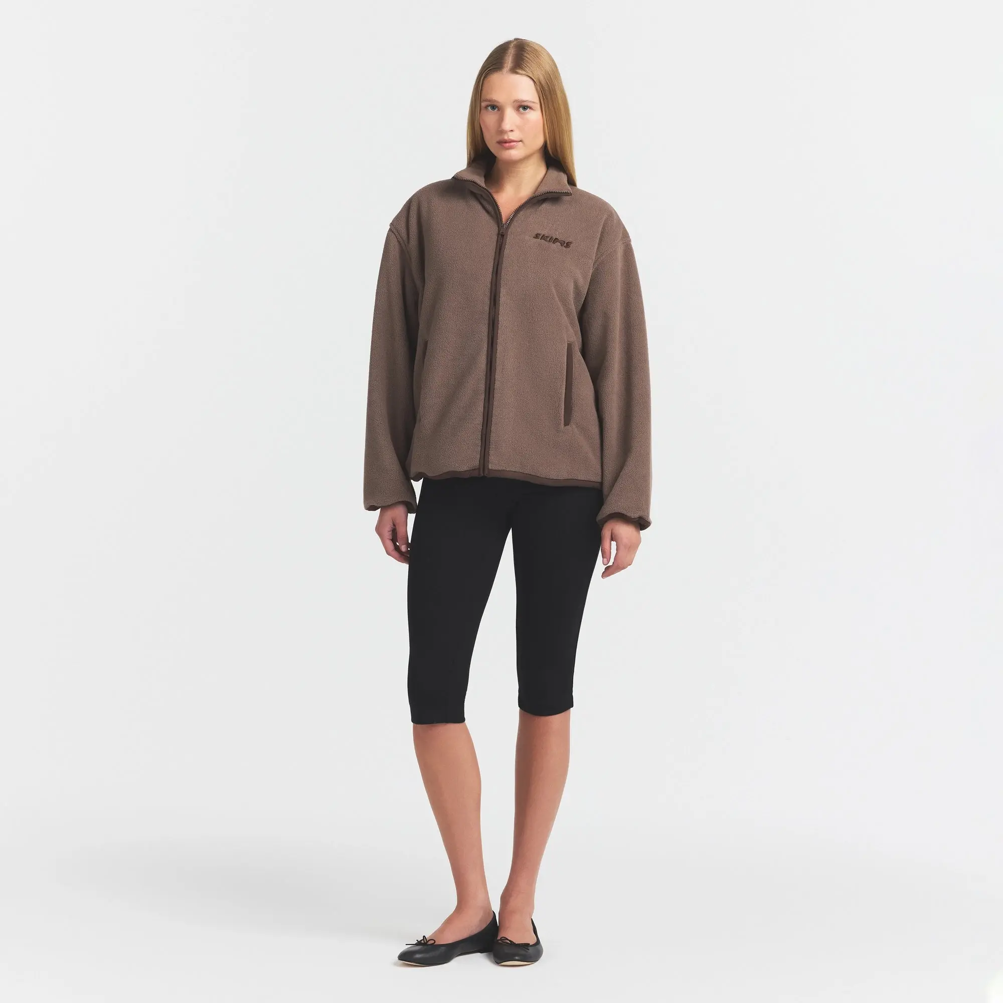 SKIMS OUTDOOR FLEECE MOCK NECK ZIP UP JACKET