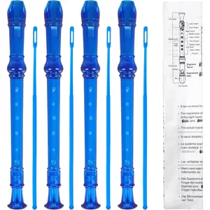 4 Pack Recorder Instrument for , 8 Hole Plastic Soprano Recorders for Beginner, Recorder With Cleaning Rod, Instruction and Storage Bag,  Style (Clear Blue)