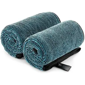 Large  Drying Towels- 2 Pack, 32'' by 24'' -  Microfiber Cleaning Cloth with Dual-Colored Twisted Loop, Ultra Absorbent, Scratch-Free for   Detailing (Blue)