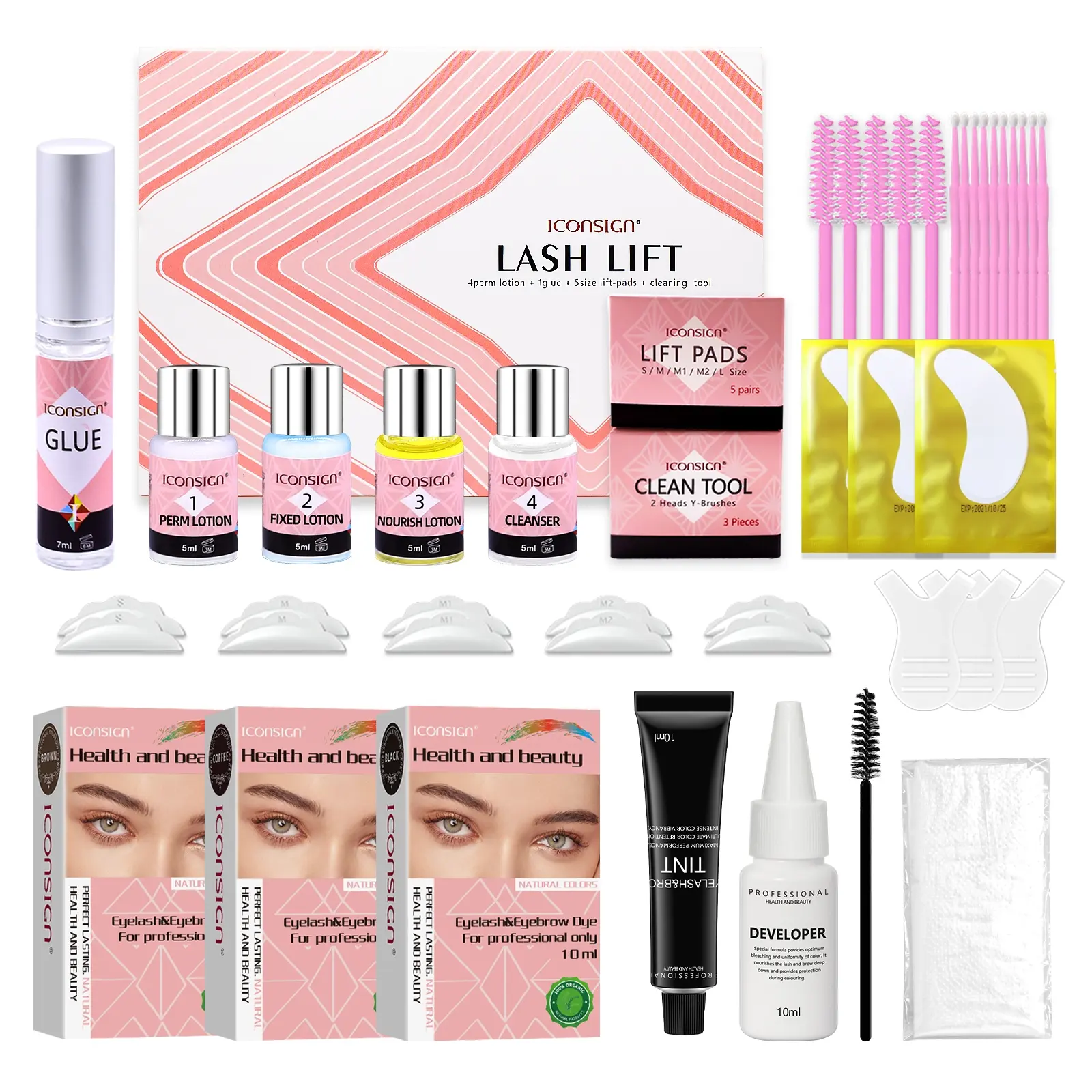 Iconsign New Eyelash Curler & Brow Dye Set, Eyebrow Tint, Keratin Styling Lifting Eyelashes, Waterproof Quick-Dry Semi-Permanent Brow Gel Cosmetics Kit Cosmetic Makeup Set Kit, Cosmetic Gift Set, Eye Brow Tinting Kit, Makeup Gift Sets