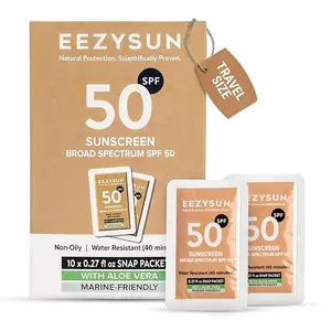Mineral SPF 50 Mini Sunscreen Travel Size Snap Packets - with Aloe Vera, Broad Spectrum, Non-Oily with UVA/UVB Protection, 10 Packets x 0.27 FL OZ