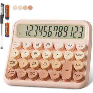 Mechanical Calculator, 12-Digit, 5-Inch Extra Large LCD Display, Battery-Powered, Big Buttons for Easy Pressing, 15° Tilt Screen, Desk Calculator for Office and Kids (Gradient Pink)