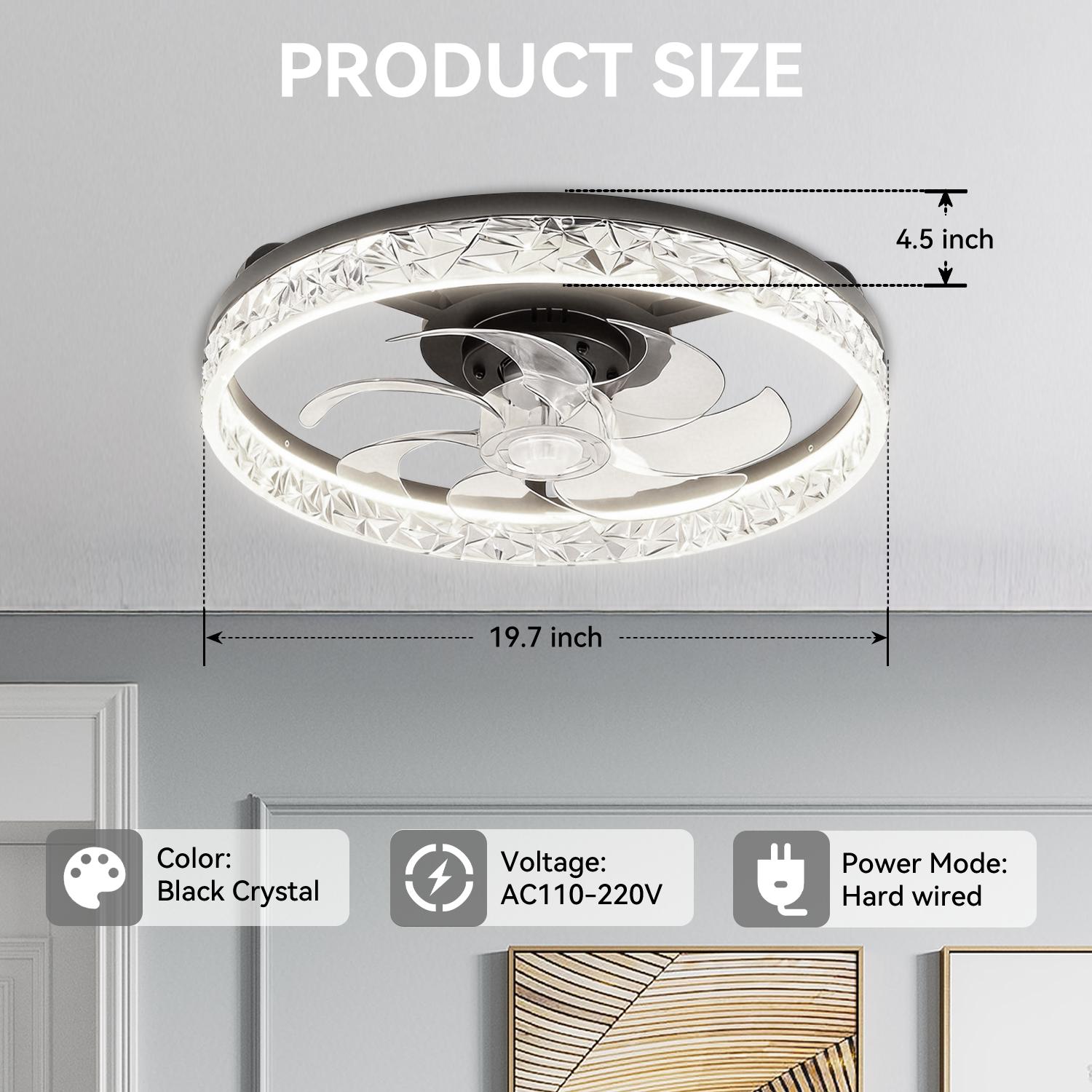 GALENTAL Cristais Multifunctional Ceiling Fan with 3 Color Temperatures Light, Remote Control/APP, 6 Wind Speeds, Timer, Reversible DC Motor, Adjustable Brightness , Low Noise for Living Room, Bedroom, Indoor Lighting Led Lighted