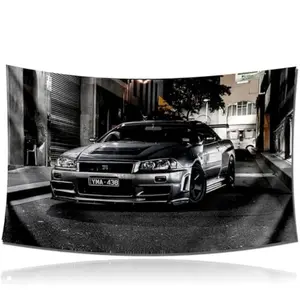 Skyline GTR R34 Tapestry 60x40in Retro Tapestry,Vintage Car Wall Tapestry,Polyester Wall Tapestry Poster Decor,Tapestry for Garage Decor Bedroom Living Room Dorm Wall Decor