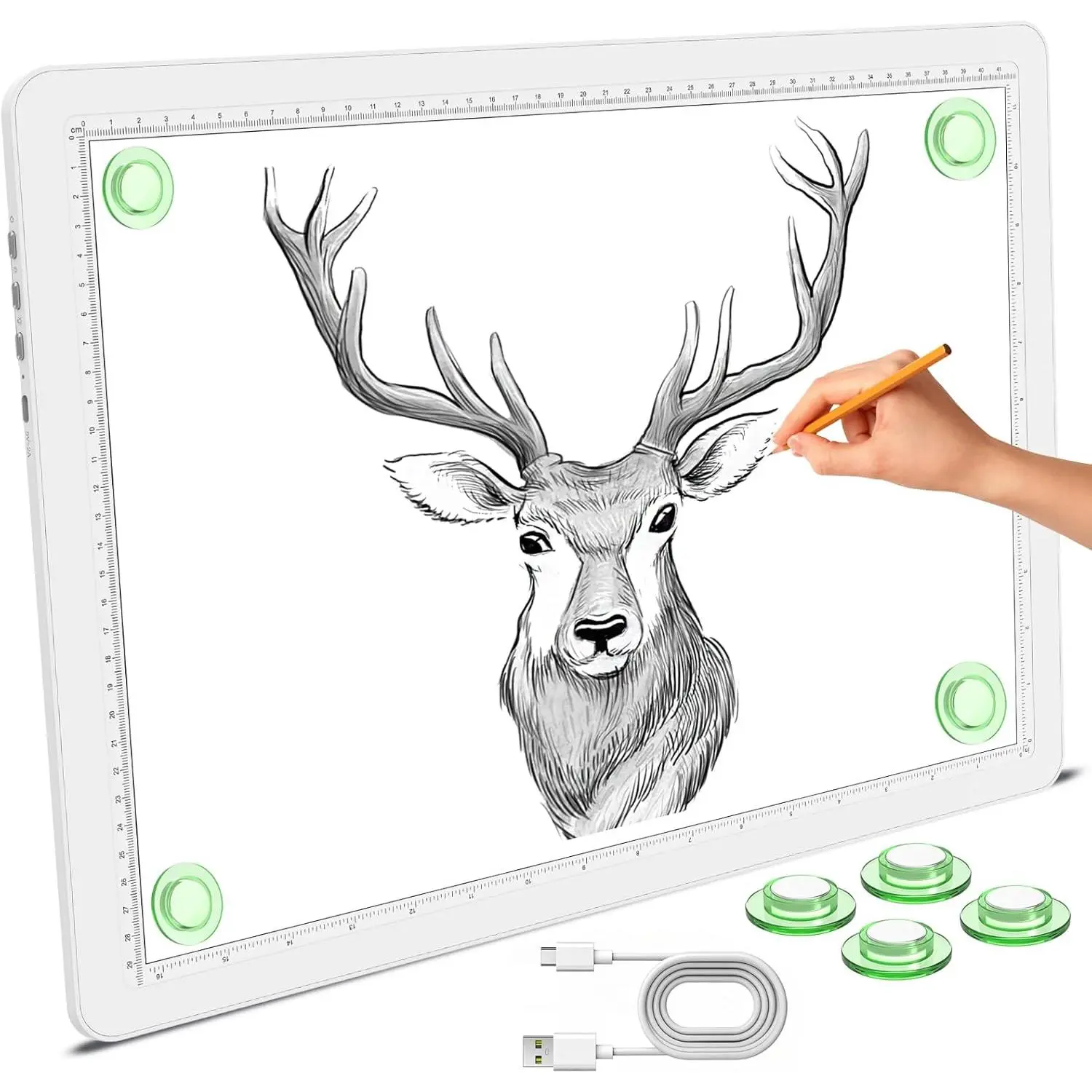 A3 Light Pad, Super Bright Light Box with Side Button,  Art Light Board, Lightbox for Tracing and Drawing, USB Power Artcraft Light Table for Sketching, Weeding Vinyl (White)