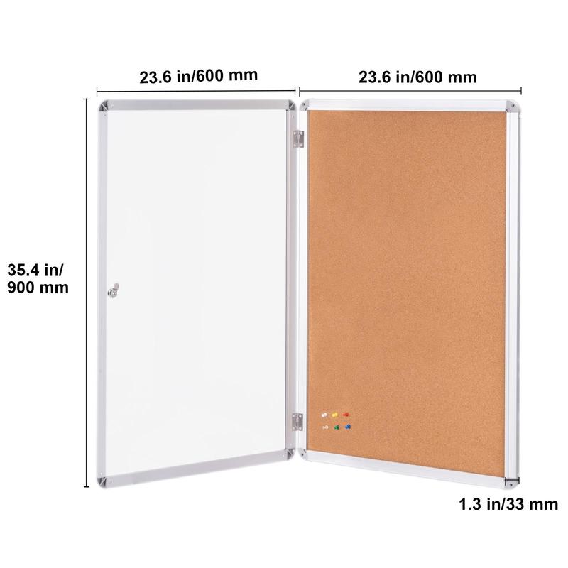 VEVOR 36"x24" Enclosed Cork Board with Aluminum Frame –  Lockable Bulletin Board with Acrylic Door & 2 Keys – Weather-Resistant Wall Display Case for School, Home, Office