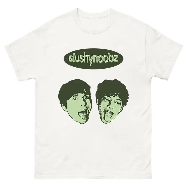 Slushy Noobz Graphic T-Shirt, Casual Short Sleeve Crew Neck Top, Fitted Basic Style Merch for Fans, Round Neck, Plain, Shortsleeve