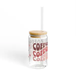 Coffee Coffee Coffee Sipper Glass, 16oz | Coffee Glass cup